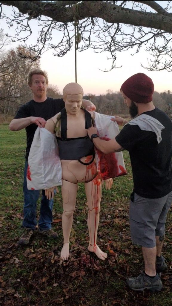 Steve and Antonio Grassano rig a dummy with a squib fx rig and remove his bloody jacket