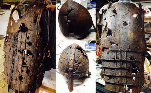 Rusted ancient armor costume pieces